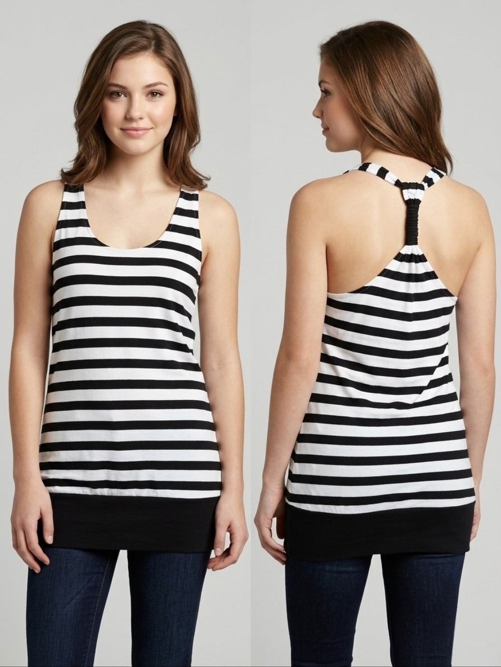 American Eagle XS Black White Striped Racerback Tank Top